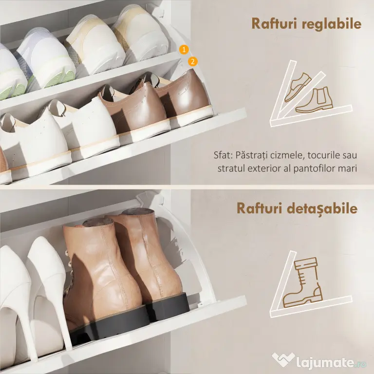 HOMCOM Dulap Slim pentru 18 Pantofi, 3 Sertare cu 2 Rafturi Reglabile Alb | Aosom Romania