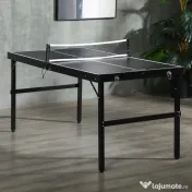 SPORTNOW Masă de Ping Pong Pliabilă cu Mâner pentru Transport, din Aluminiu și Lemn, 152x76x72 cm, Negru 