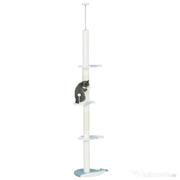 PawHut Arbore de Zgâriat pentru Pisici, 55x38x225-255 cm, Alb | Aosom Romania