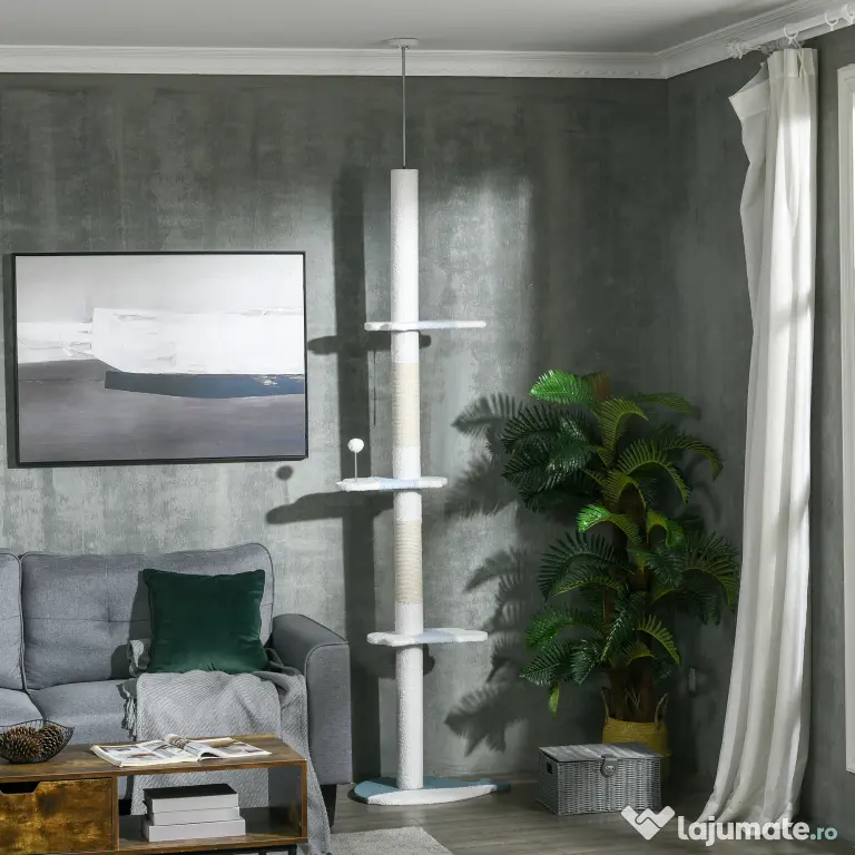 PawHut Arbore de Zgâriat pentru Pisici, 55x38x225-255 cm, Alb | Aosom Romania