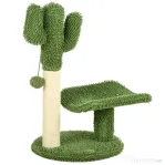 PawHut Arbore pentru Pisici în Formă de Cactus cu Stâlp de Scrijelit și Mingiuță de Joacă, 35x31x55,5 cm, Verde și Alb