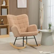 HOMCOM Fotoliu Balansoar de Interior Tapițat, Fotoliu Balansoar Relaxant din Blană cu Brațe, 71x98x101 cm, Maro | Aosom Romania