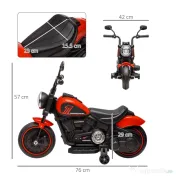 HOMCOM Motocicleta Electrica pentru Copii 18-36 Luni, cu Roti Suplimentare si Far, din PP si Metal ,Rosu si Negru | Aosom Romania 
