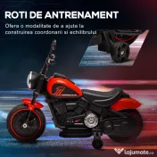HOMCOM Motocicleta Electrica pentru Copii 18-36 Luni, cu Roti Suplimentare si Far, din PP si Metal ,Rosu si Negru | Aosom Romania 
