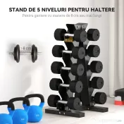 SPORTNOW Suport pentru Gantere cu 5 Niveluri, Suport de Depozitare a Halterelor, Copac pentru Greutati din Otel | Aosom Romania 
