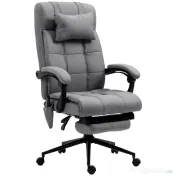 Vinsetto Scaun Birou cu Masaj și cu Încălzire, Fotoliu Birou cu Spătar Înclinabil 155°, Suport Picioare, 66x76x112-120cm,Gri | Aosom Romania