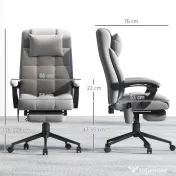 Vinsetto Scaun Birou cu Masaj și cu Încălzire, Fotoliu Birou cu Spătar Înclinabil 155°, Suport Picioare, 66x76x112-120cm,Gri | Aosom Romania