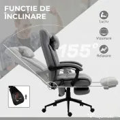 Vinsetto Scaun Birou cu Masaj și cu Încălzire, Fotoliu Birou cu Spătar Înclinabil 155°, Suport Picioare, 66x76x112-120cm,Gri | Aosom Romania