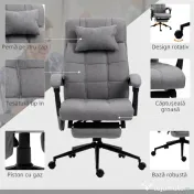 Vinsetto Scaun Birou cu Masaj și cu Încălzire, Fotoliu Birou cu Spătar Înclinabil 155°, Suport Picioare, 66x76x112-120cm,Gri | Aosom Romania