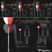 SPORTNOW Punching Ball de Podea cu Bază Umplubilă și Ventuze, Înălțime Reglabilă de la 147-165 cm, Negru 