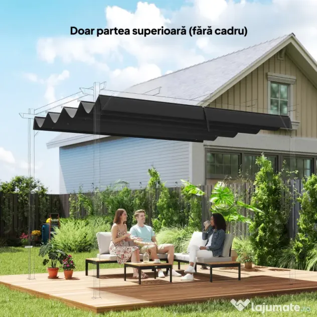 Outsunny Copertină Retractabilă UV30+ pentru Pergolă 3x2.15m Protecție Solară Gri Închis | Aosom Romania