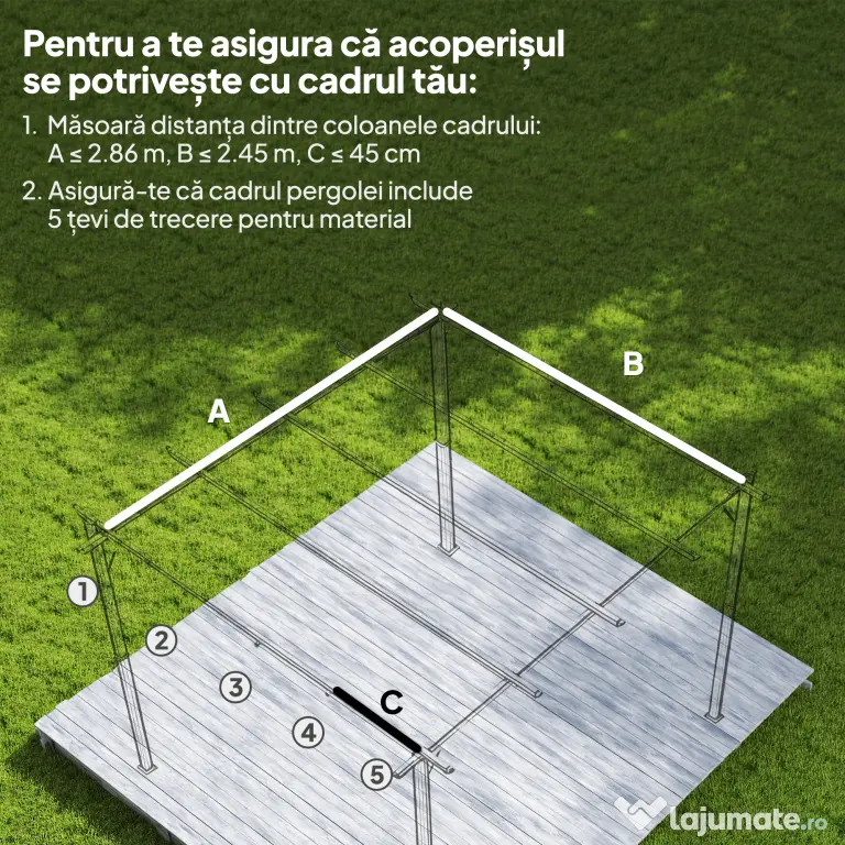 Outsunny Copertină Retractabilă UV30+ pentru Pergolă 3x2.15m Protecție Solară Gri Închis | Aosom Romania