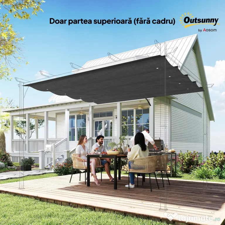 Outsunny Copertină Retractabilă UV30+ pentru Pergolă 3x2.15m Protecție Solară Gri Închis | Aosom Romania