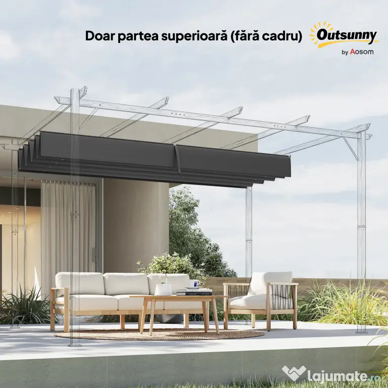 Outsunny Copertină Retractabilă UV30+ pentru Pergolă 3x2.15m Protecție Solară Gri Închis | Aosom Romania