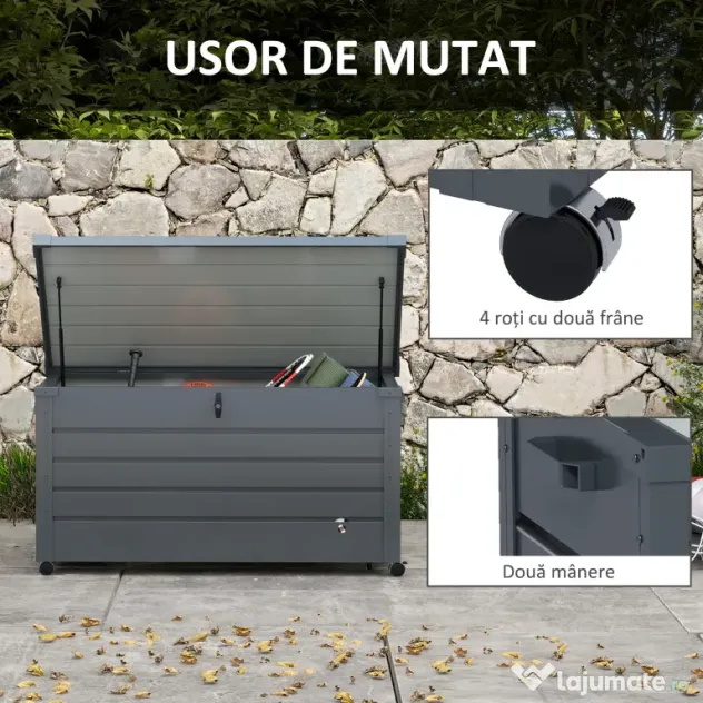 Outsunny Cutie de depozitare 331 de litri pentru exterior cu roti