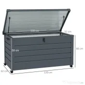Outsunny Cutie de Depozitare pentru Exterior de 331 Litri cu Roți, Organizator Spațios din Oțel Galvanizat, pentru Terasă și Grădină | Aosom Romania 