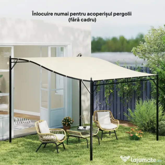Outsunny Prelată de Rezervă pentru Pergolă cu 16 Orificii de Drenaj, Carlige și Inele, 297x297 cm, Bej | Aosom Romania