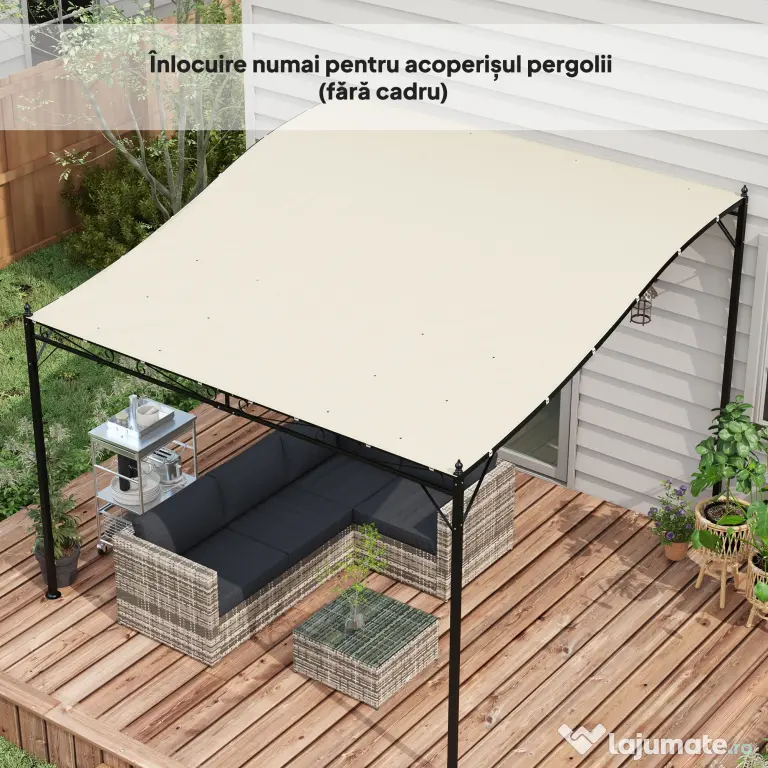 Outsunny Prelată de Rezervă pentru Pergolă cu 16 Orificii de Drenaj, Carlige și Inele, 297x297 cm, Bej | Aosom Romania