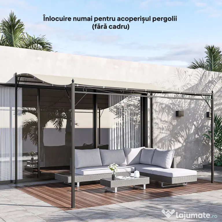 Outsunny Prelată de Rezervă pentru Pergolă cu 16 Orificii de Drenaj, Carlige și Inele, 297x297 cm, Bej | Aosom Romania