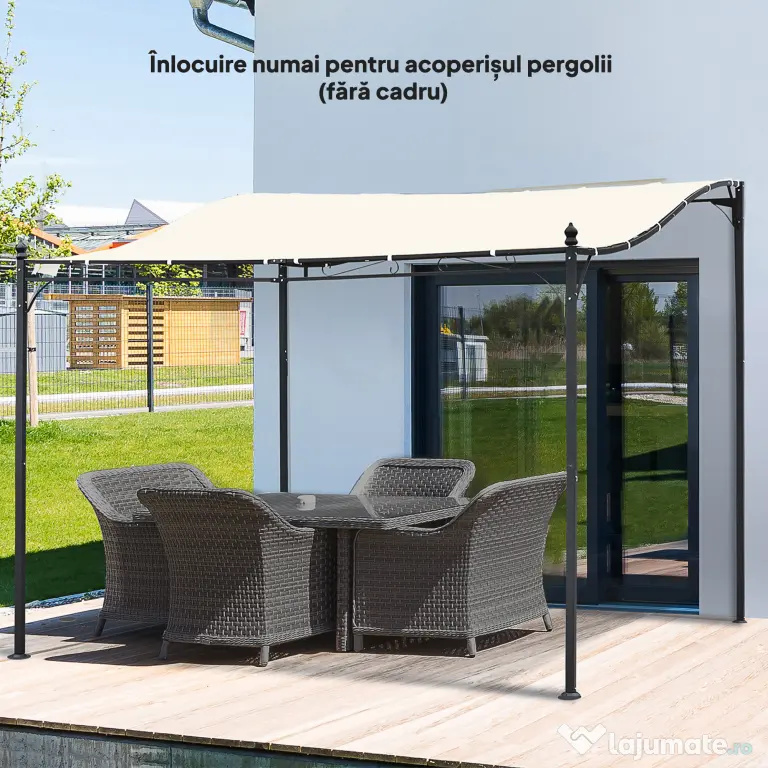 Outsunny Prelată de Rezervă pentru Pergolă cu 16 Orificii de Drenaj, Carlige și Inele, 297x297 cm, Bej | Aosom Romania