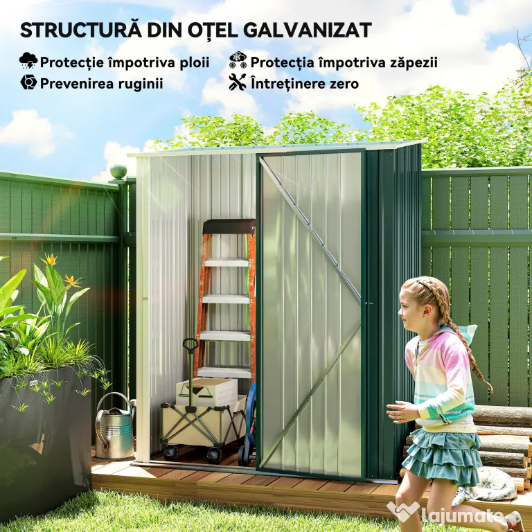 Outsunny Magazie Grădină Mare din Oțel cu Zăvor pentru Grădină, Negru | Aosom Romania