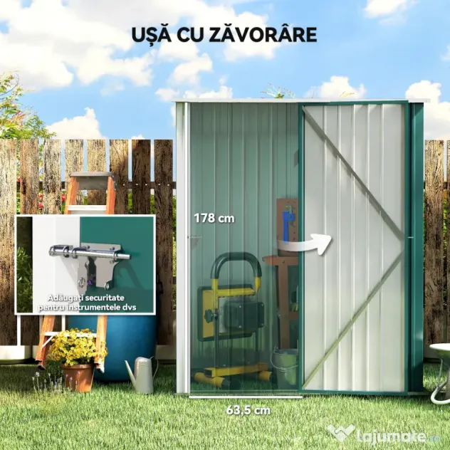 Outsunny Magazie Grădină Mare din Oțel cu Zăvor pentru Grădină, Negru | Aosom Romania