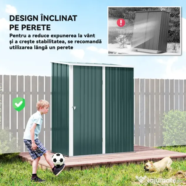 Outsunny Magazie Grădină Mare din Oțel cu Zăvor pentru Grădină, Negru | Aosom Romania