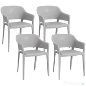 Outsunny Scaune de Grădină Gri, Set 4 Bucăți, Confortabile cu Spătar Înalt și Cotiere, Scaune Stivuibile din PP, 56x54.5x77.5 cm | Aosom Romania 