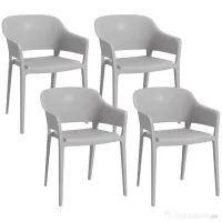 Outsunny Scaune de Grădină Gri, Set 4 Bucăți, Confortabile cu Spătar Înalt și Cotiere, Scaune Stivuibile din PP, 56x54.5x77.5 cm | Aosom Romania