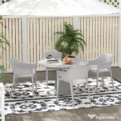 Outsunny Scaune de Grădină Gri, Set 4 Bucăți, Confortabile cu Spătar Înalt și Cotiere, Scaune Stivuibile din PP, 56x54.5x77.5 cm | Aosom Romania 