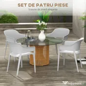 Outsunny Scaune de Grădină Gri, Set 4 Bucăți, Confortabile cu Spătar Înalt și Cotiere, Scaune Stivuibile din PP, 56x54.5x77.5 cm | Aosom Romania 
