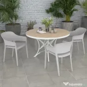 Outsunny Scaune de Grădină Gri, Set 4 Bucăți, Confortabile cu Spătar Înalt și Cotiere, Scaune Stivuibile din PP, 56x54.5x77.5 cm | Aosom Romania 