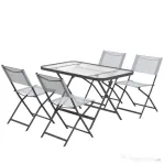 Outsunny Set de Grădină 5 Piese – 4 Scaune Pliabile din Textilene și Masă din Sticlă Securizată, Gri | Aosom Romania