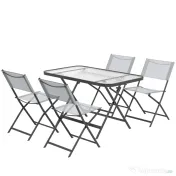 Outsunny Set de Grădină 5 Piese – 4 Scaune Pliabile din Textilene și Masă din Sticlă Securizată, Gri | Aosom Romania 