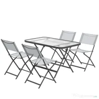 Outsunny Set de Grădină 5 Piese – 4 Scaune Pliabile din Textilene și Masă din Sticlă Securizată, Gri | Aosom Romania