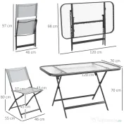 Outsunny Set de Grădină 5 Piese – 4 Scaune Pliabile din Textilene și Masă din Sticlă Securizată, Gri | Aosom Romania 