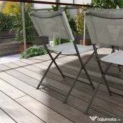 Outsunny Set de Grădină 5 Piese – 4 Scaune Pliabile din Textilene și Masă din Sticlă Securizată, Gri | Aosom Romania 