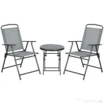 Outsunny Set de Exterior din 3 Piese cu Masă cu Blat din Sticlă și 2 Scaune Pliabile din Plasă, Ф45x50 cm, Gri Deschis | Aosom Romania