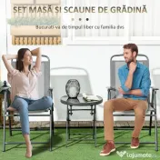 Outsunny Set de Exterior din 3 Piese cu Masă  cu Blat din Sticlă și 2 Scaune Pliabile din Plasă, Ф45x50 cm, Gri Deschis | Aosom Romania 
