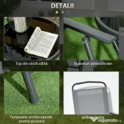 Outsunny Set de Exterior din 3 Piese cu Masă  cu Blat din Sticlă și 2 Scaune Pliabile din Plasă, Ф45x50 cm, Gri Deschis | Aosom Romania 