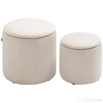 HOMCOM Set de 2 Pouf-uri pentru Depozitare Salvaspazio Rotunde și Îmbunătățite din Catifea cu Nervuri, Alb | Aosom Romania