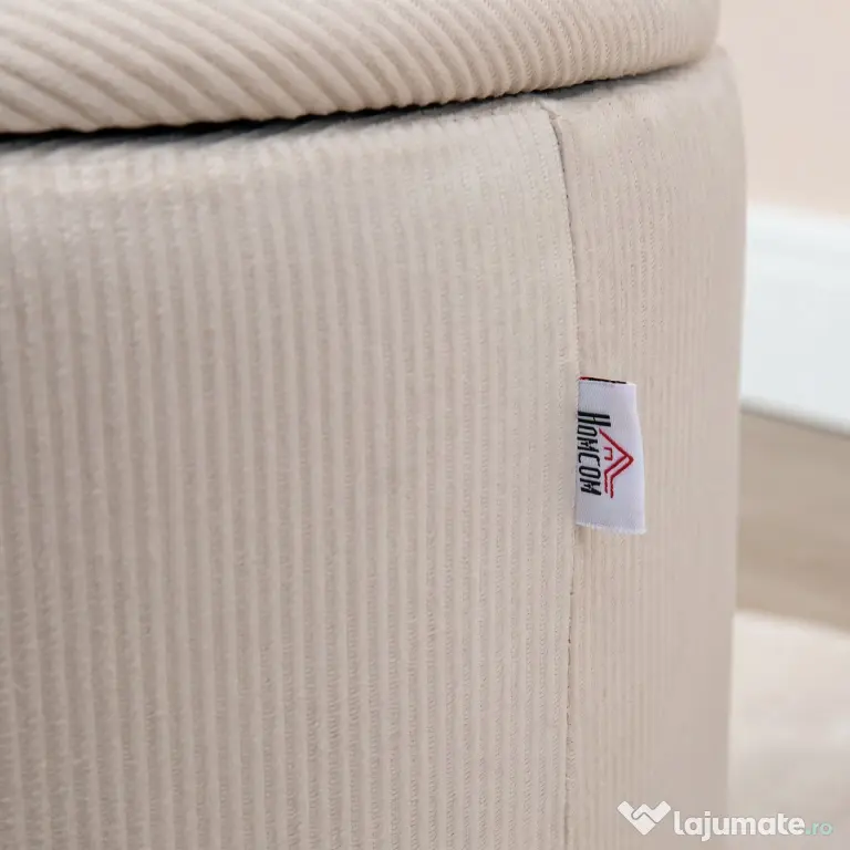 HOMCOM Set de 2 Pouf-uri pentru Depozitare Salvaspazio Rotunde și Îmbunătățite din Catifea cu Nervuri, Alb | Aosom Romania