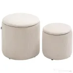 HOMCOM Set de 2 Taburete Rotunde cu Spațiu de Depozitare, Tapițate cu Catifea Fină, Alb
