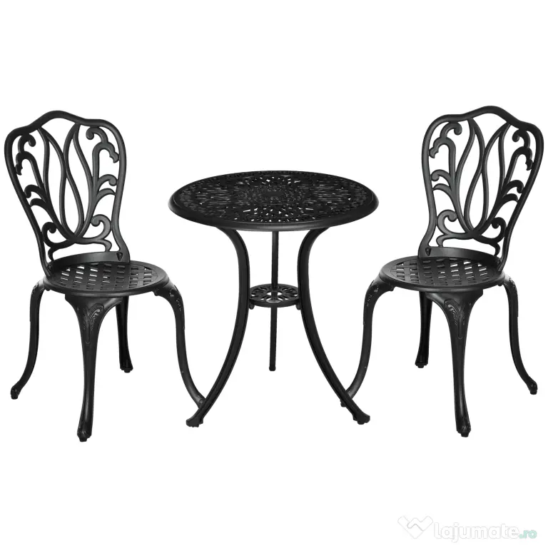 Outsunny Set de Grădină Exterior, Masă Rotundă și Scaune din Aluminiu, Masă de Bistrou cu Orificiu pentru Umbrelă, Mobilier pentru Terasă, Grădini, Verande, Balcoane, Lângă Piscină – Negru | Aosom Romania