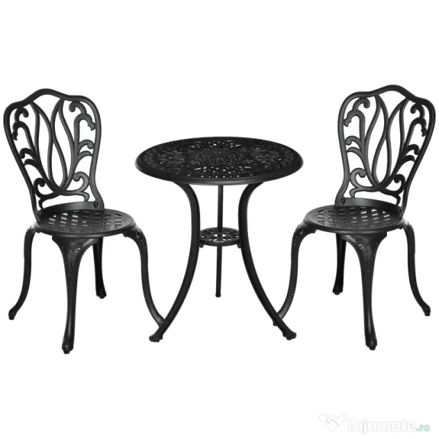 Outsunny Set de Grădină Exterior, Masă Rotundă și Scaune din Aluminiu, Masă de Bistrou cu Orificiu pentru Umbrelă, Mobilier pentru Terasă, Grădini, Verande, Balcoane, Lângă Piscină – Negru | Aosom Romania