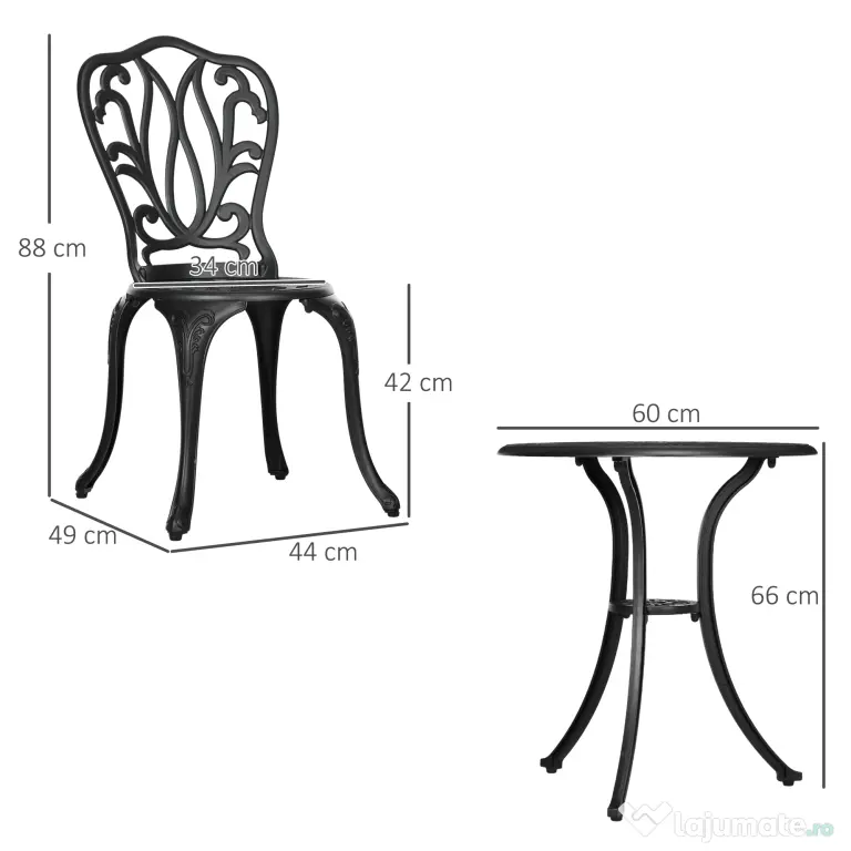 Outsunny Set de Grădină Exterior, Masă Rotundă și Scaune din Aluminiu, Masă de Bistrou cu Orificiu pentru Umbrelă, Mobilier pentru Terasă, Grădini, Verande, Balcoane, Lângă Piscină – Negru | Aosom Romania