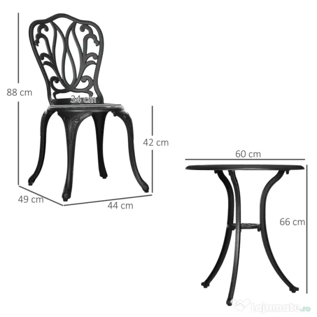 Outsunny Set de Grădină Exterior, Masă Rotundă și Scaune din Aluminiu, Masă de Bistrou cu Orificiu pentru Umbrelă, Mobilier pentru Terasă, Grădini, Verande, Balcoane, Lângă Piscină – Negru | Aosom Romania
