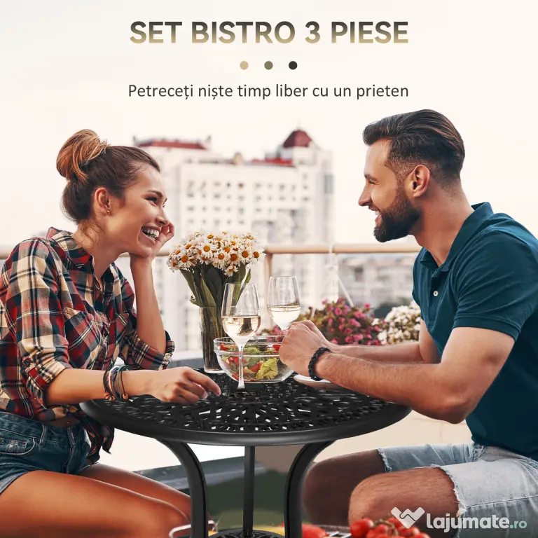 Outsunny Set de Grădină Exterior, Masă Rotundă și Scaune din Aluminiu, Masă de Bistrou cu Orificiu pentru Umbrelă, Mobilier pentru Terasă, Grădini, Verande, Balcoane, Lângă Piscină – Negru | Aosom Romania