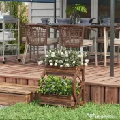 Outsunny Pat de Gradină Înălțat pe 2 Nivele, Jardiniere Căruță din Lemn cu Orificii de Drenaj pentru Legume, Flori, Ierburi Aromatice | Aosom Romania 