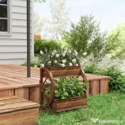 Outsunny Pat de Gradină Înălțat pe 2 Nivele, Jardiniere Căruță din Lemn cu Orificii de Drenaj pentru Legume, Flori, Ierburi Aromatice | Aosom Romania 